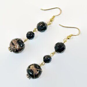 Vintage Earrings Wedding Cake Beads Cobalt Blue, Dangles, Glass, Handcrafted